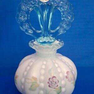Vintage Fenton 95th Anniversary Aqua Crest Beaded Melon Perfume Bottle